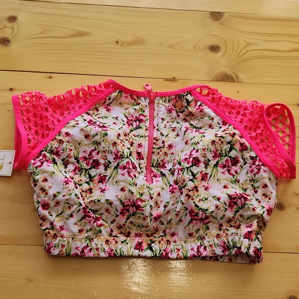 TINIBIKINI Swimwear 2 Pc Swimsuit Crop Top And Bottom Neon Floral M - Picture 3 of 12
